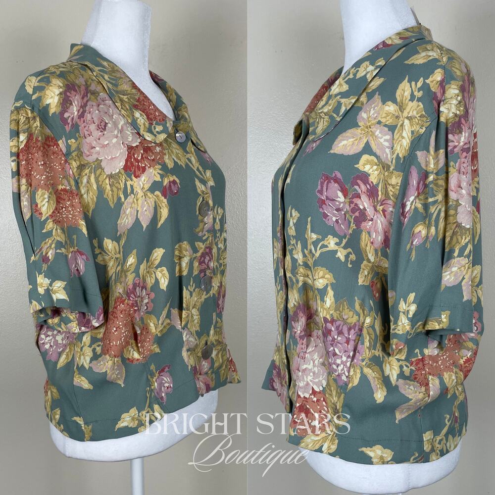 Rare Green Floral Top ALT ASO Phoebe Buffay Friends VTG 90s Made in USA - Picture 7 of 9
